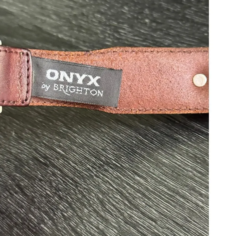 Onyx By Brighton Brown Braided Leather Golf Belt Silver Tone Hardware